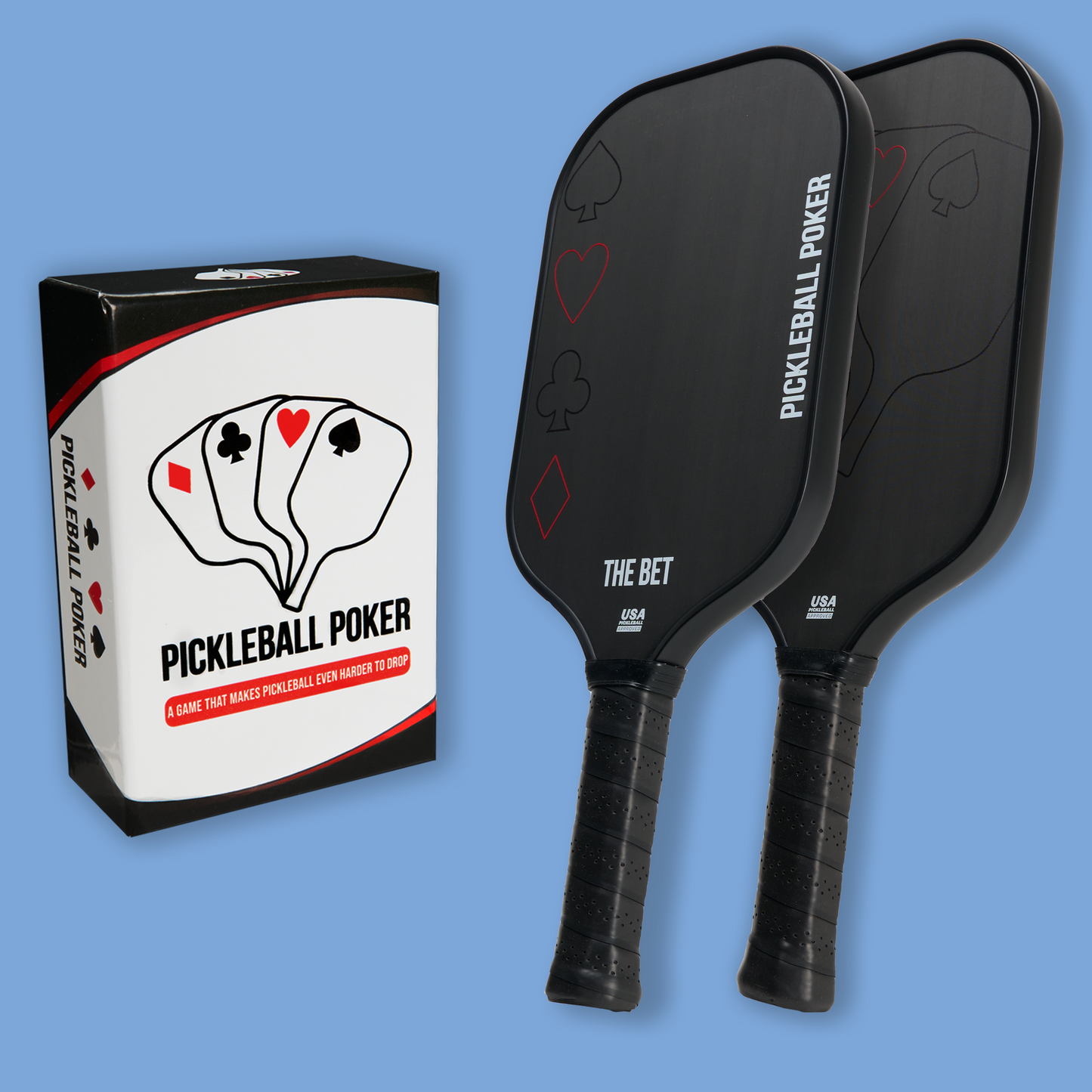 Pickleball Paddle Set for 2 - 2 Carbon Fiber Pickleball Paddles & Pickleball Poker Game