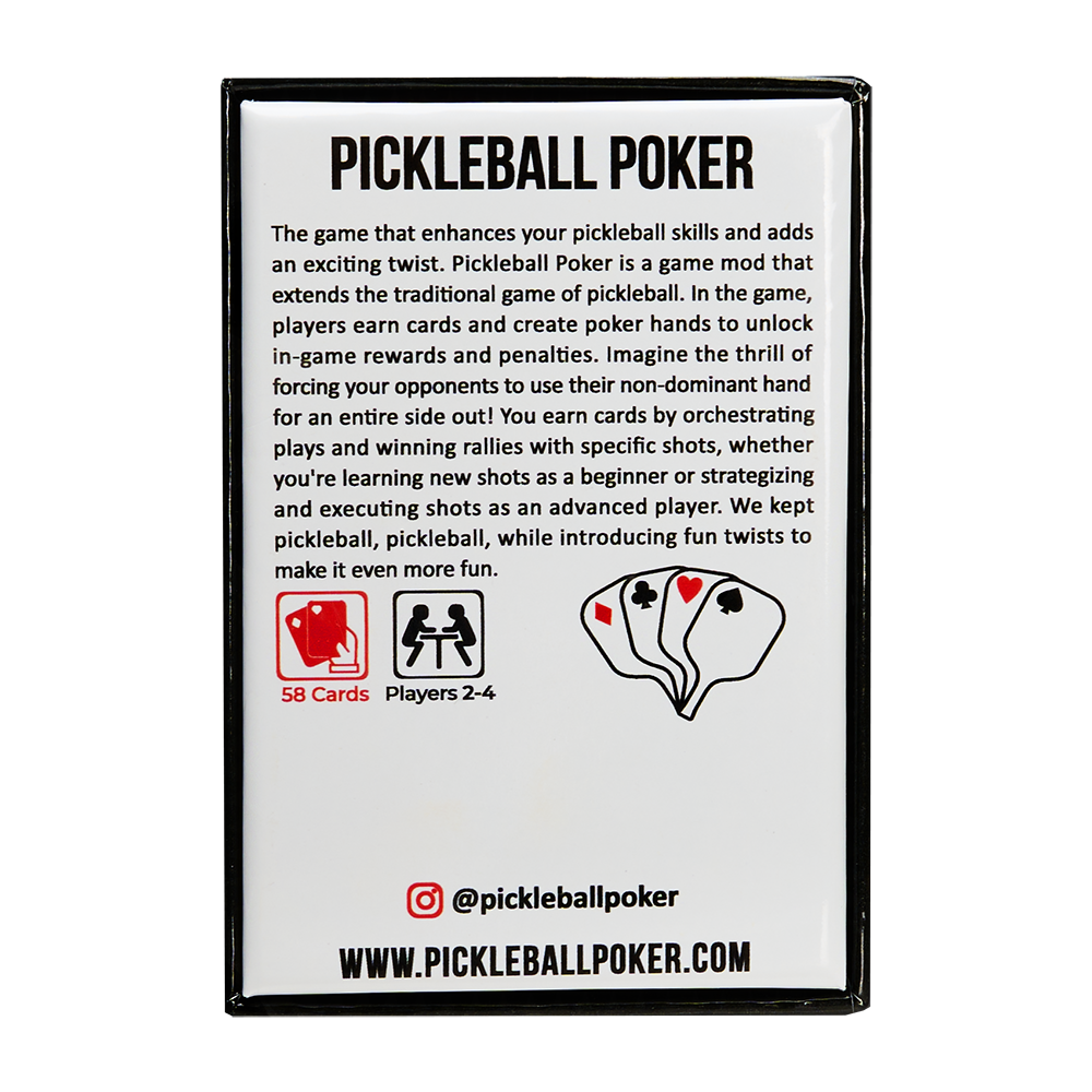 Pickleball Poker Game Back of box with game information